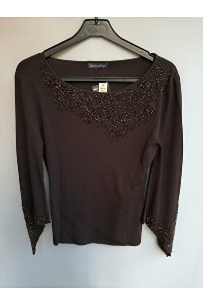 Butik Tülin Kadın Kahve Otantik Viskoz Nakışlı Bluz