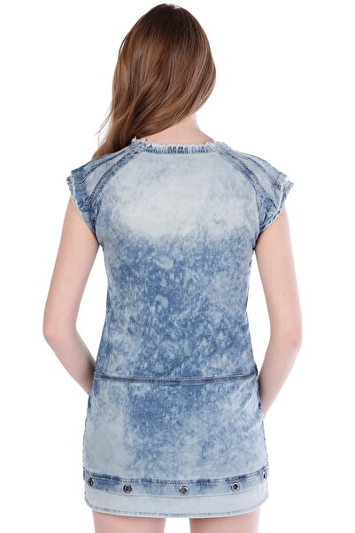 Cipo&Baxx Kadın Mavi Delikli Metal Detaylı Kot Mini Elbise