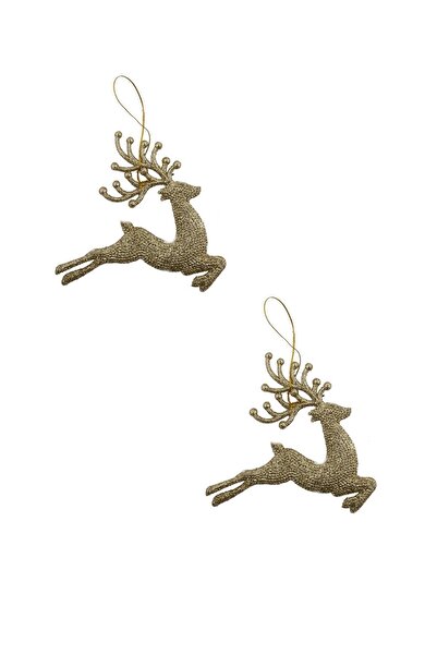 Sezy Χρυσό Χρώμα Χριστουγεννιάτικο Στολίδι Πεύκο Ελάφι 14 εκ. 2 Τεμάχια