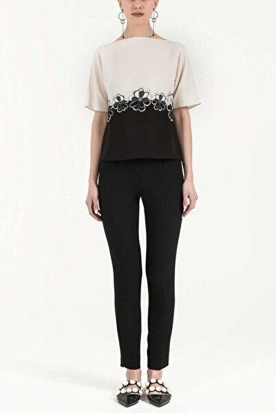 SOCIETA Ekru Nakışlı bol kesim bluz 19171