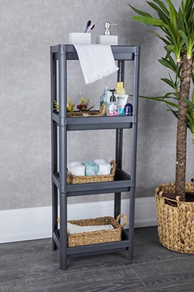 Miremi Gri Pratik Kullanışlı 4 Katlı Raf Ünitesi Kolay Kurulum Çok Amaçlı Düz...