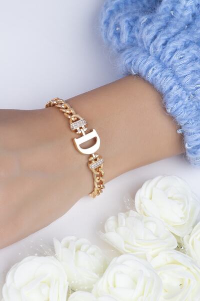 Sortie Aksesuar Zirkon Taşlı Tasarım Harf Bileklik D