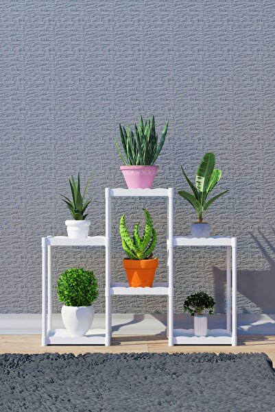 Armarks Işıl 6 Raflı Plastik Beyaz Saksılık Dekoratif Çiçeklik Saksı Standı 2...