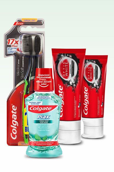 Colgate Optic White Activated Charcoal 50 Ml X 2 + Micro (1+1) Fine Toothbrush + Plax Oral Care Water 250ml