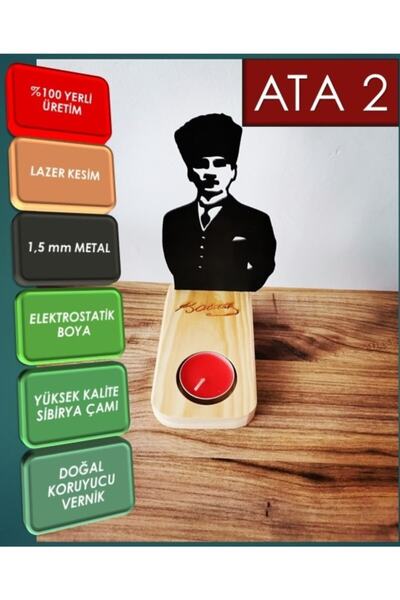 GEEG Atatürk 3 Silüetli Metal Mumluk Lazer Kesim Duvara Gölge Yansımalı