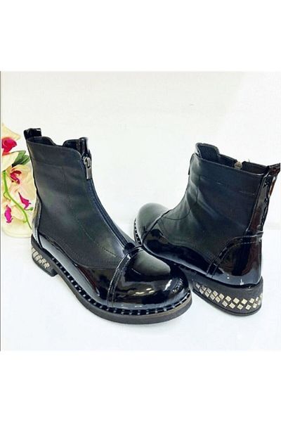 İriadam K222-1 Black Patent Leather Women's Large Size Boots