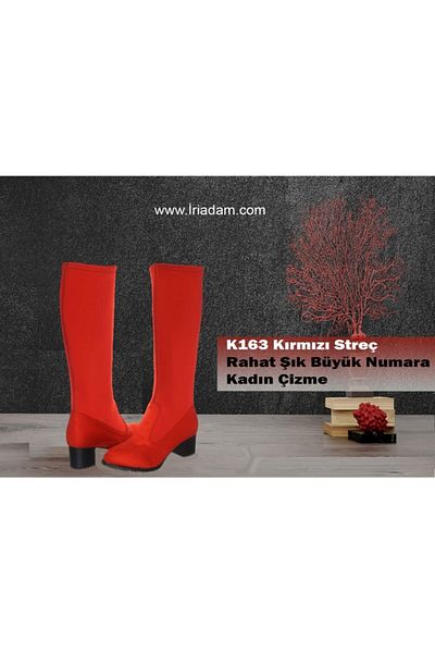 İriadam K163 Red Stretch Comfortable Stylish Large Size Women's Large Size Boots