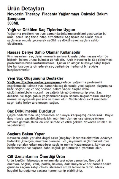 Novocrin Placenta Yağlı ve Dökülen Saçlar İçin Şampuan 300 ml 2 Adet