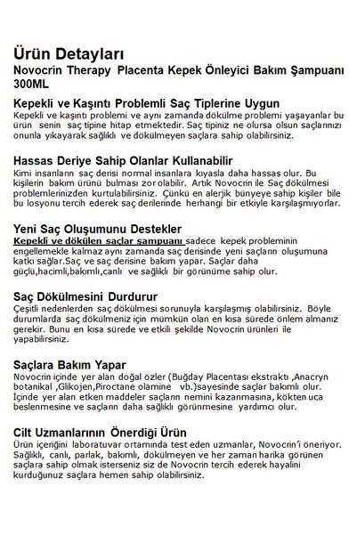Novocrin Placenta Kepekli Ve Yağlı Dökülen Saçlar Bakım Şampuanı 300 ml 2 Li Paket