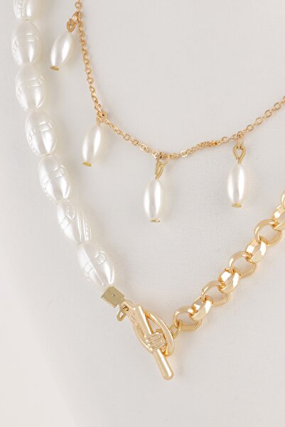 Sortie Aksesuar Iç Içe Geçen Çubuk Ve Daire Figürlü Incili Kombin Kolye 304