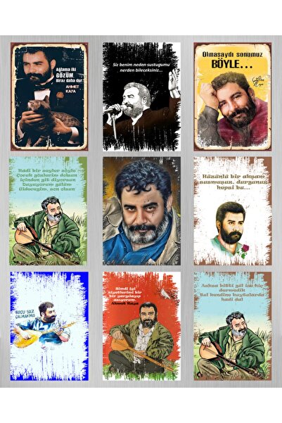 hediyeniburadabul 9 Parça Ahmet Kaya Tasarım Ahşap Tablo Seti