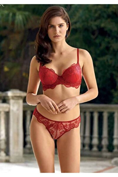 Bestin Жіночий бордовий бюстгальтер без підкладки з мереживом та трусики