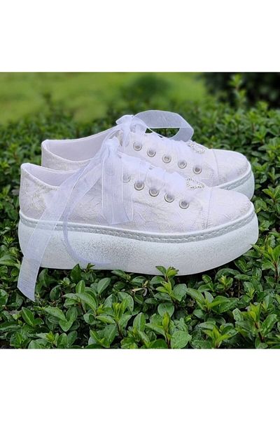 Ayakkabı Tutkusu Stilo ® Pantofi de Mireasa Satin Alb cu Broderie Dantela 5cm