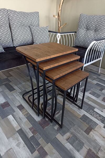 Dinç Metal Sehpa Siyah Tekerlekli C Sehpa Siyah Dörtlü Zigon Sehpa