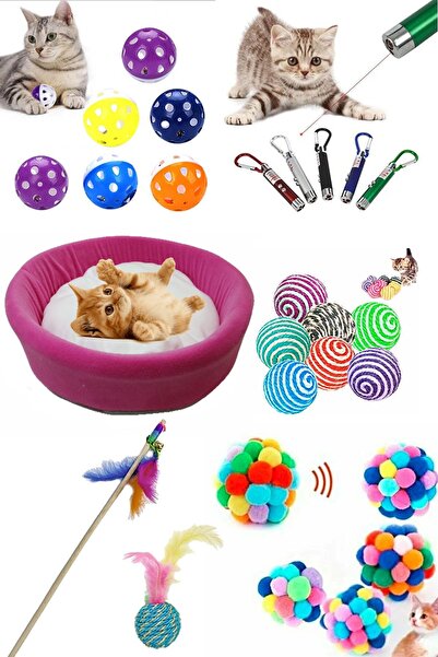 YİĞİTLERAVM Havuz Lüx Kedi Yatağı Polarlı Ve Oyuncak Seti 7 Parça