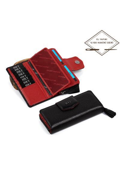 HKY محفظة نسائية من الجلد الطبيعي متعددة الاستخدام مع حجرة للعملات المعدنية