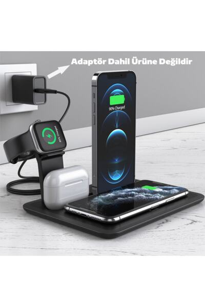 Ally Mobile Ally 4 In1 15w Uyumlu  Kablosuz Hızlı Şarj Standı Iphone+iwatch+ Pro Wireless Siyah