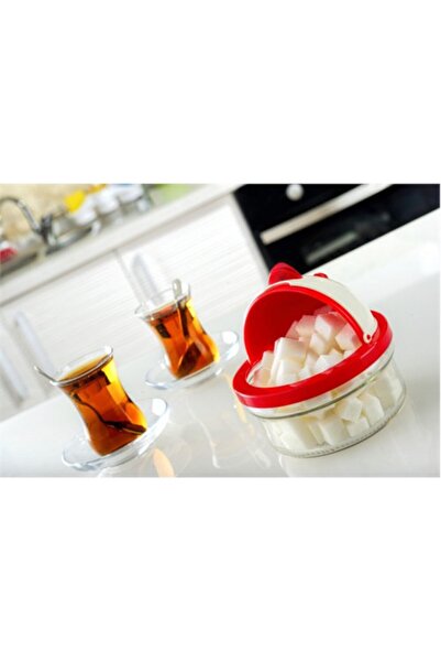 Genel Markalar Kapaklı Plastik Kaşıklı Hazneli Şeker Lokum Kabı Şekerlik 415 Ml