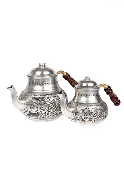 DMT COPPER HOME طقم إبريق شاي نحاسي من Dmt Gaziantep مطرز ثقيل الطول الإجمالي: 26 سم العرض: 16 سم العلوي 12 سم القطر