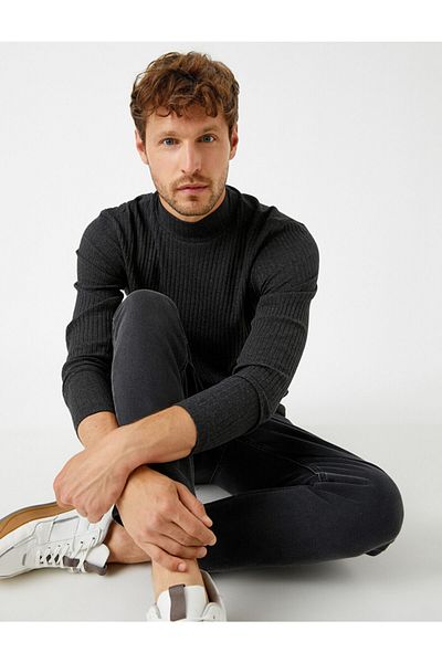 Koton Ribbed Sweater High Collar Cotton