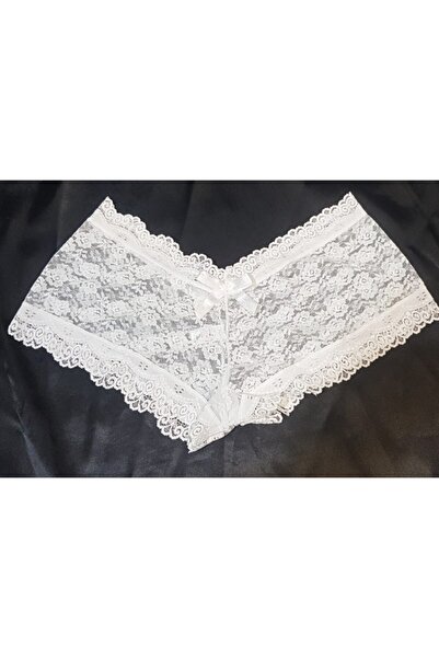 don plase Dantelli Beyaz Transparan Kadın Boxer Külot