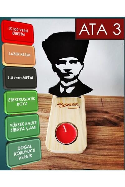 GEEG Atatürk 2 Silüetli Metal Mumluk Lazer Kesim (duvara Gölge Yansımalı)