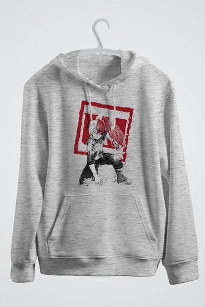 karikatürstore Shoto Todoroki Sumi E My Hero Academy Printed Anime Hooded Sweatshirt