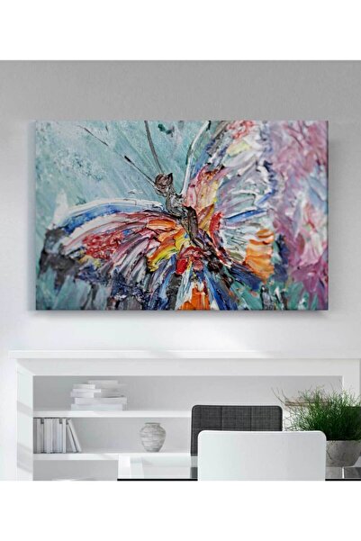 Genel Markalar Yağlı Boya Görünümlü Kelebekli Kanvas Tablo