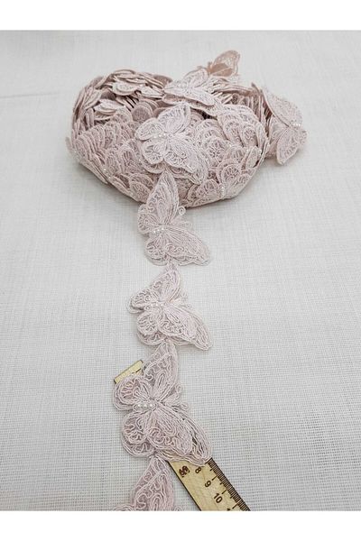 Esteks Dantel ve Tekstil Aksesuarları Butterfly Lace Ribbon with Pearls
