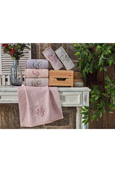 Şıkel Rose Cotton Penye Dantelli 6lı El Havlu Seti