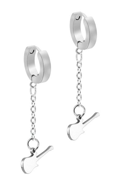 LABALABA Men's Silver Color Dangle Steel Earrings with Guitar Objects