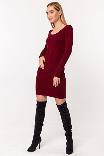 Laranor Bordo Balerin Yaka Triko Elbise
