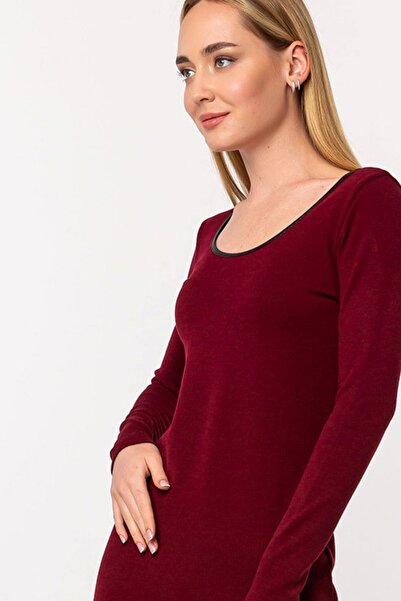 Laranor Bordo Balerin Yaka Triko Elbise