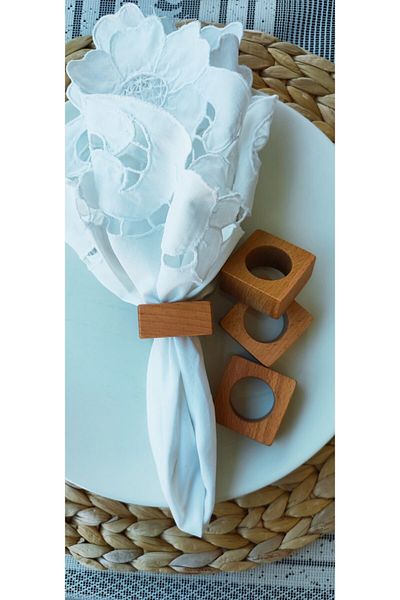 WOODENIST Set de 4 inele pătrate Opal - Design șervețel din lemn