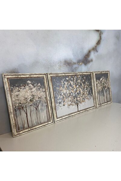 TekTablo Eskitme Çerçeveli Soyut Ahşap Tablo Seti 105x37 Cm