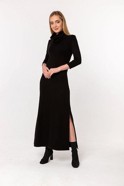 Laranor Black Wide Upright Turtleneck Slit Detail Knitwear Dress