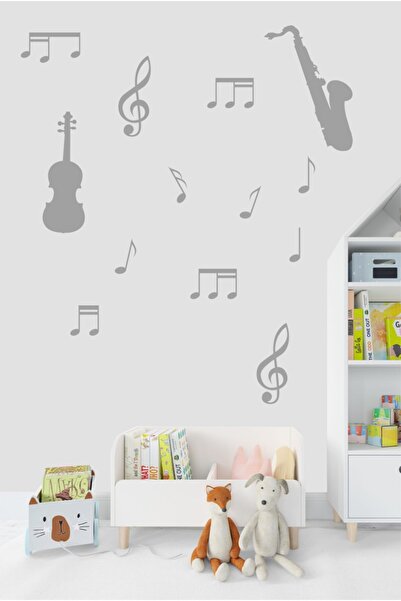 TRC TRAFİK Müzik Ve Notalar Dekortaif Duvar Sticker Gri (12 Adet Nota 2 Adet ...