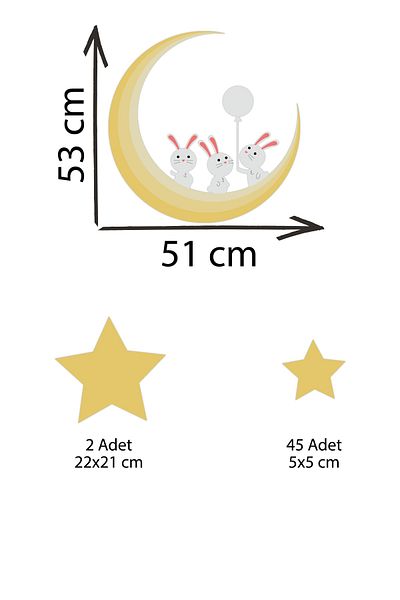 Tilki Dünyası Cute Rabbits on the Moon Kids Room Wall Sticker