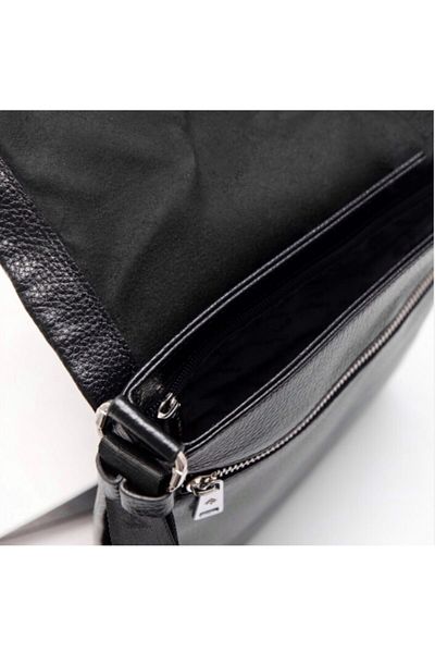 Eminsa Men's Black Leather Shoulder Bag with Hidden Zipper Detail and Strap