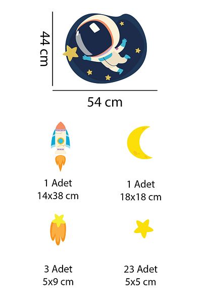 Tilki Dünyası Cute Astronaut Spacecraft And Stars Kids Room Wall Sticker