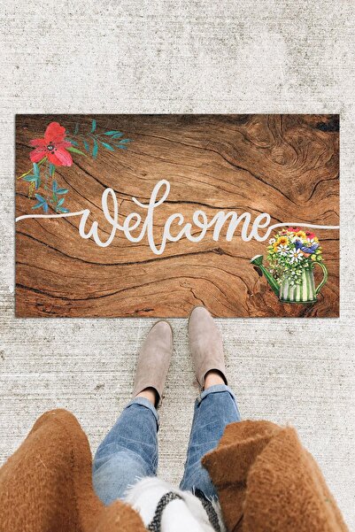 Monnhein سجادة باب أمامية خشبية مطبوعة للترحيب، سجادة باب مزخرفة للأماكن الخارجية، سجادة باب داخلية مقاس 45 × 70