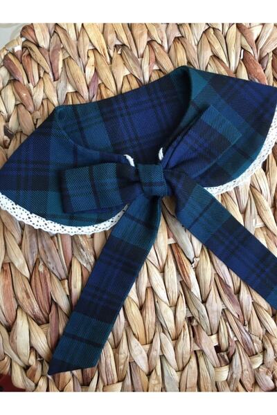 Eylülce Butik Çocuk Vintage Dantelli Ekoseli Yeşil Yakalık