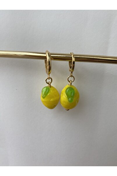 Neta Limon Murano Cam Altın Kaplama Meyve Küpe