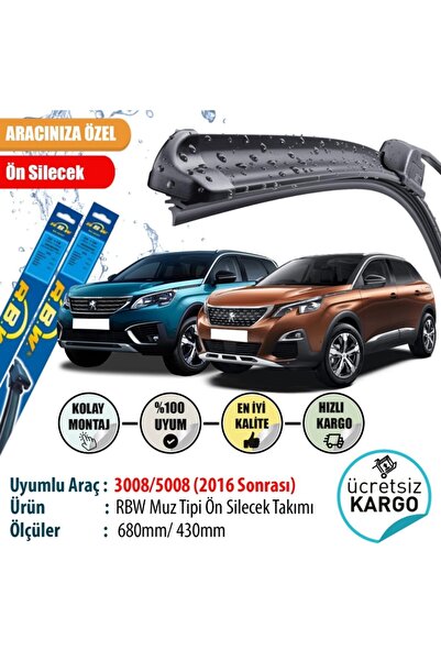 Rbw Peugeot 3008/5008 2016 Sonrası Muz Tipi Ön Silecek Takımı