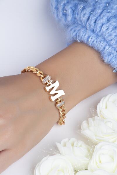 Sortie Aksesuar Zirkon Taşlı Tasarım Harf Bileklik M