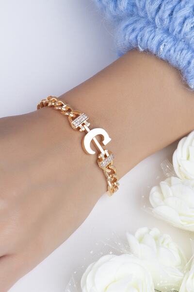 Sortie Aksesuar Zirkon Taşlı Tasarım Harf Bileklik C