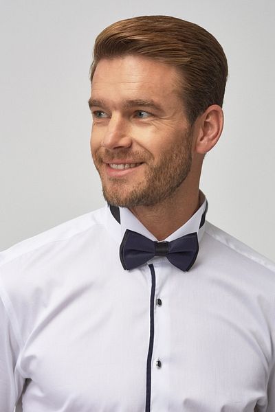 ALTINYILDIZ CLASSICS Herren-Bräutigam-Hemd in Weiß-Marineblau mit Ata-Kragen, maßgeschneidertes Slim-Fit-Slim-Fit-Hemd
