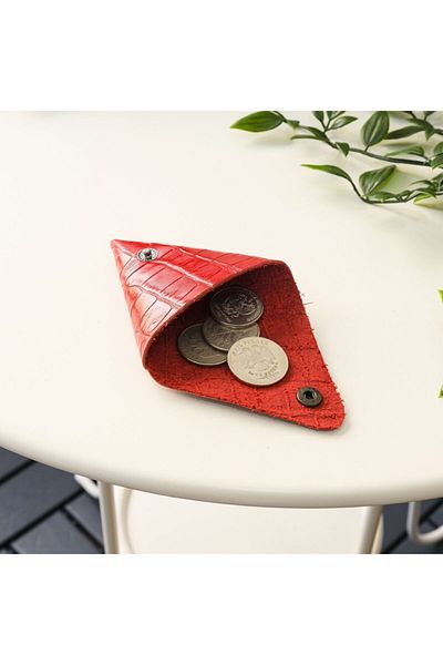 Modica Bamby - Real Leather Multi-Purpose Croco Red Coin Jewelry Pouch