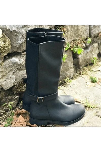 İriadam K1011-2 Black Oiled Nubuck Stretch Women's Boots Large Size Wide Comfortable Fit