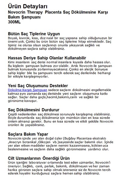 Novocrin Saç Dökülmesine Karşı Bakım Şampuanı 300 ml 2 Li Paket